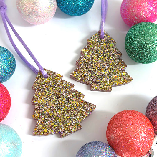 CHRISTMAS TREE : GOLDEN STARDUST : Handmade Resin Tree Ornaments