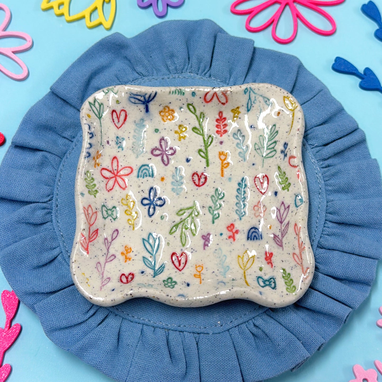 DIANNE’S GARDEN 🌸 Wave-edge Square Dish 🎀 Handmade Ceramic Treats & Tapas Dish by Jo Kealley
