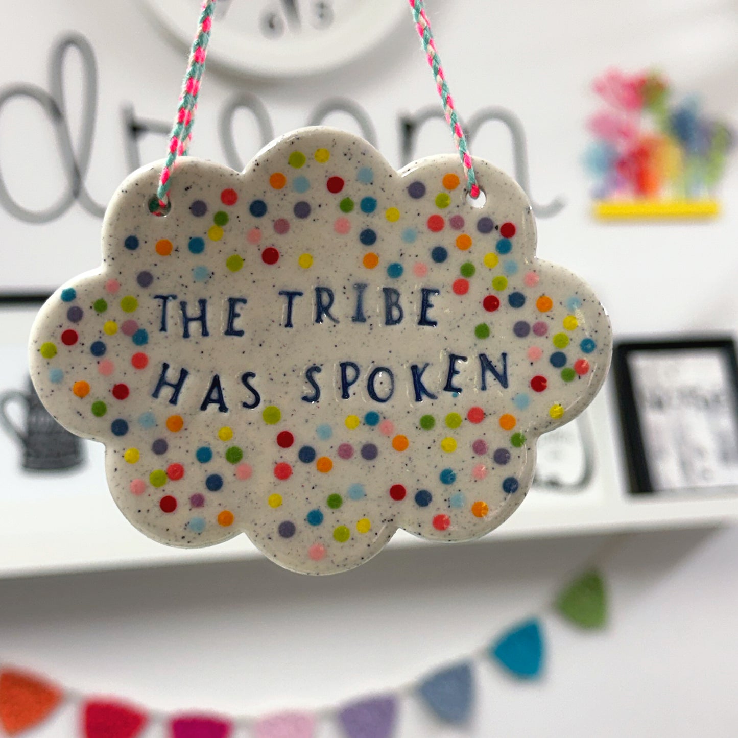 THE TRIBE HAS SPOKEN Wall Art : One of a kind : Handmade Ceramic Ornament by Jo Kealley