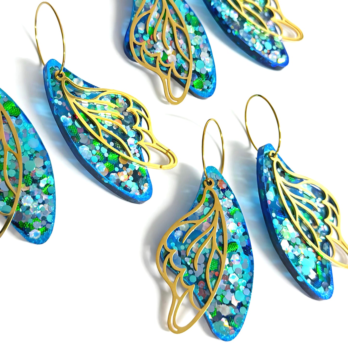 ONE PAIR - 3 WAY : WINGS : Butterfly Fairy : Handmade Holographic Acrylic DROP Earrings