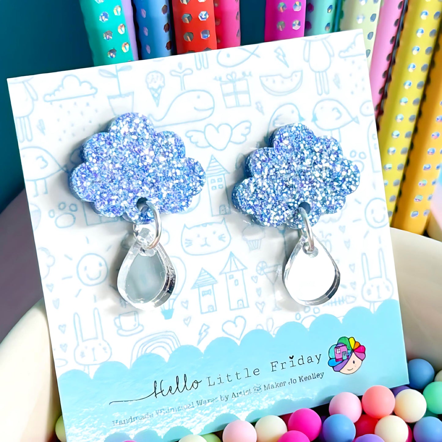 BABY CLOUDS : Choose your colour : Handmade Resin & Acrylic Stud-top DROP Earrings