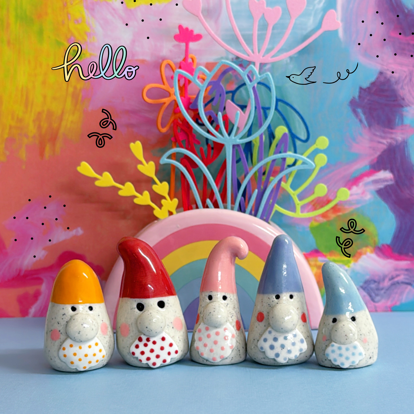 Hello Little GNOMES : Choose your colour : Handmade Ceramic Whimsies by Jo Kealley