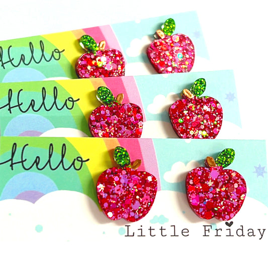 AN APPLE A DAY : Pink Lady : Handmade Resin STUD Earrings