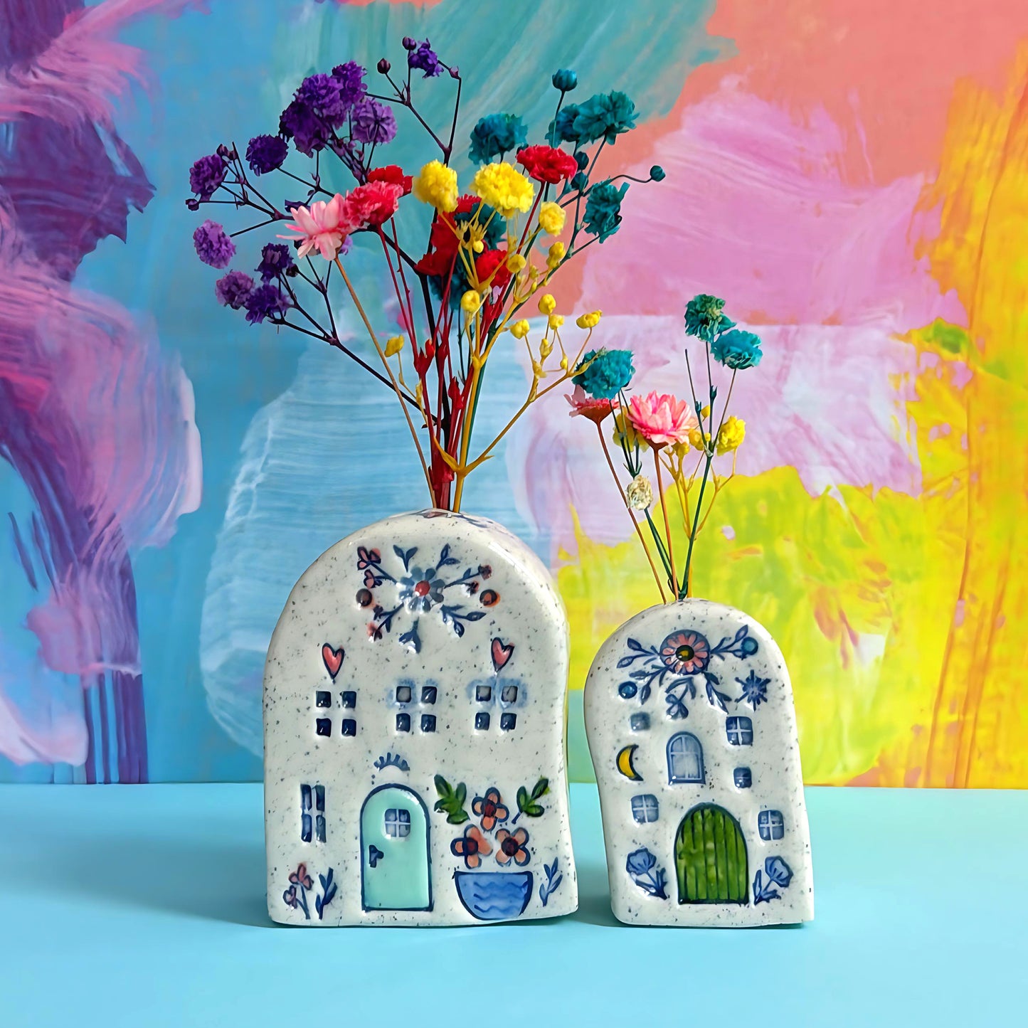 Hello Little FAERIE HOME Vase : 1 & 2 : Handpainted Ceramic Home Vases by Jo Kealley