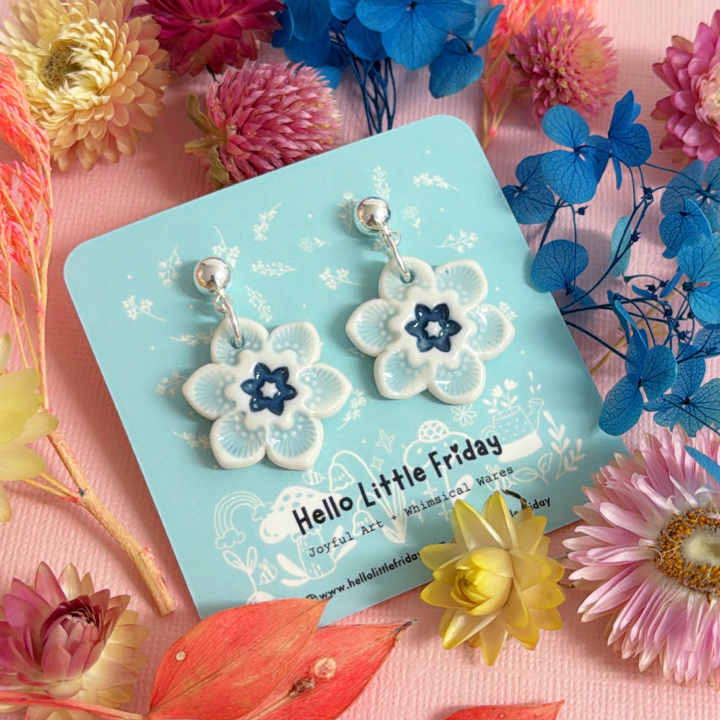 PETITE STARFLOWERS ~ Choose your colour : PORCELAIN Drop Earrings by Jo Kealley