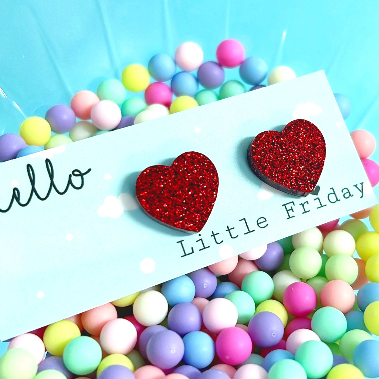 GLITTERBOMB HEARTS : SMALL : Choose your colour : Handmade Resin STUD Earrings
