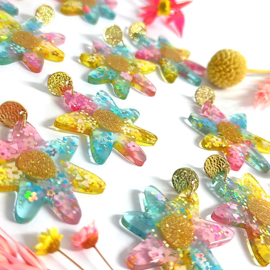 SPRINGTIME JELLIES : Star Blooms : Handmade Resin Stud-top DROP Earrings