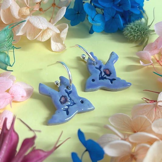 BOTANICA CERAMICA : Lavender: BLUEBIRDS : Ceramic Earrings by Jo Kealley