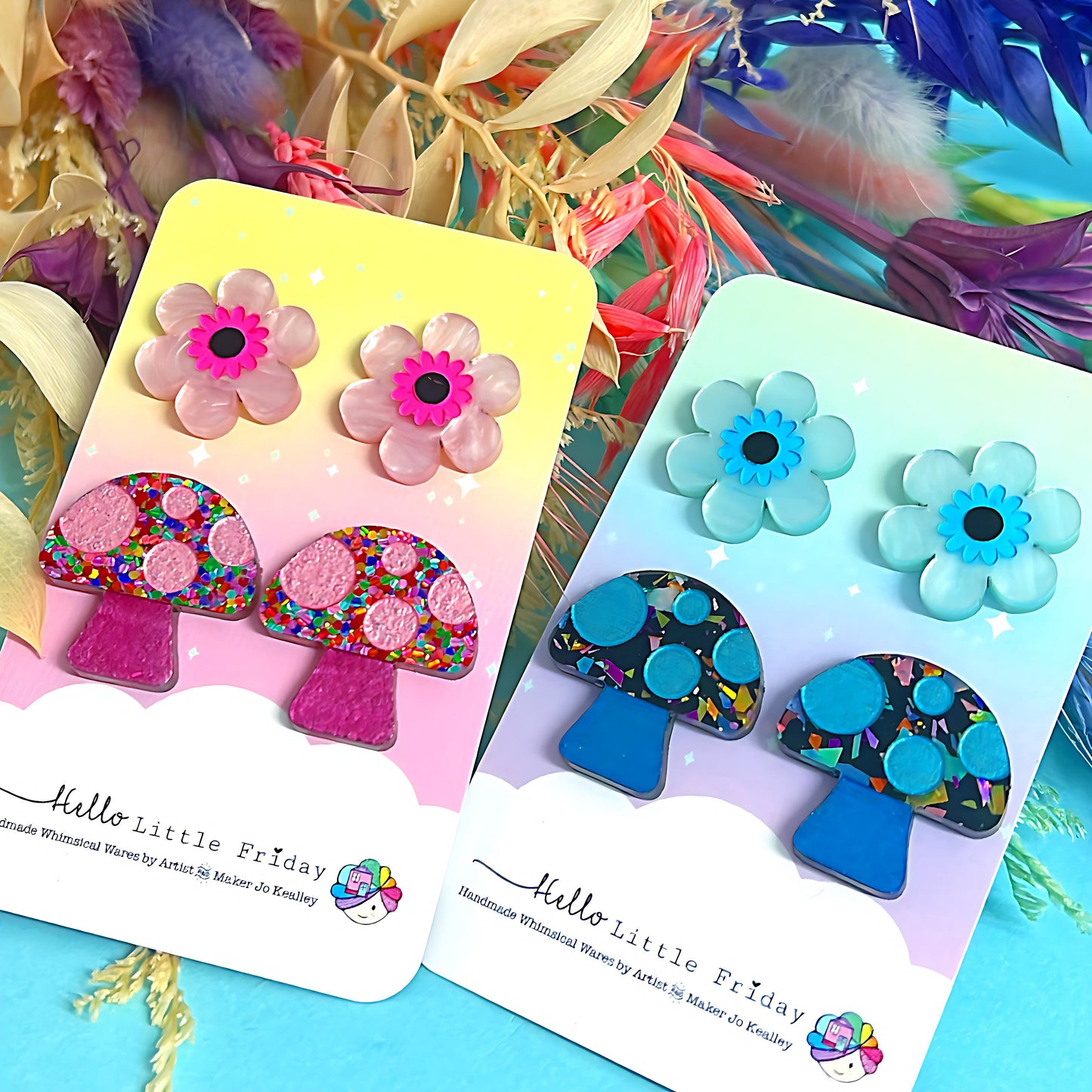BLOSSOMS & MUSHROOMS SET : Handmade Acrylic STUDS
