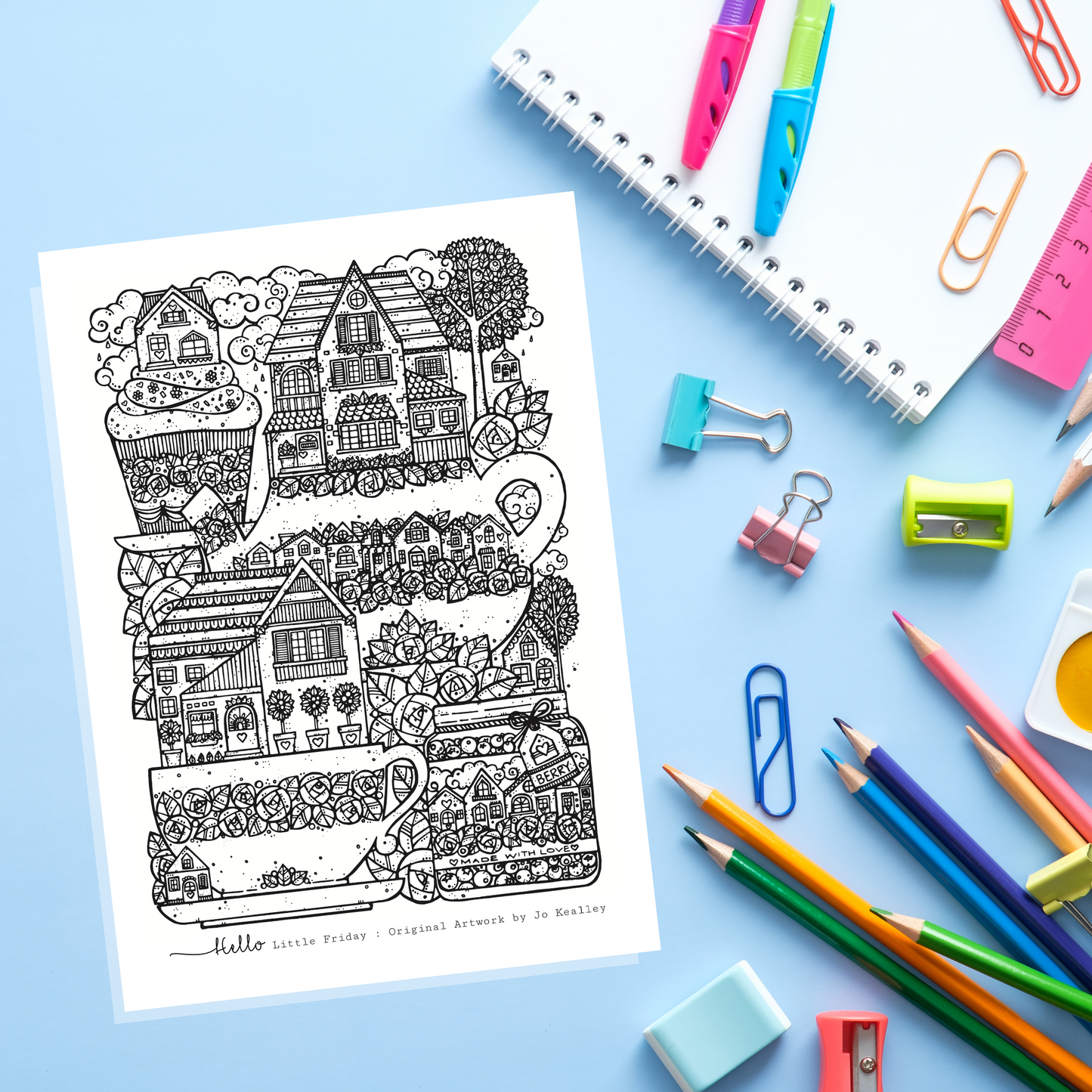 ART PRINTS & COLOURING CARDS : Set of 5 A5