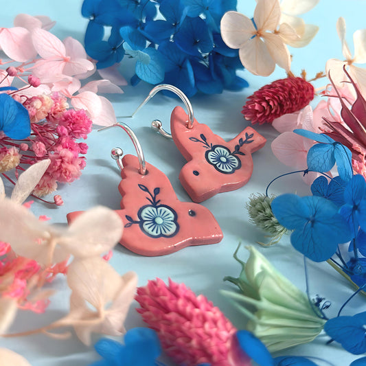 BOTANICA CERAMICA : Rose Pink : BLUEBIRDS : Ceramic Earrings by Jo Kealley