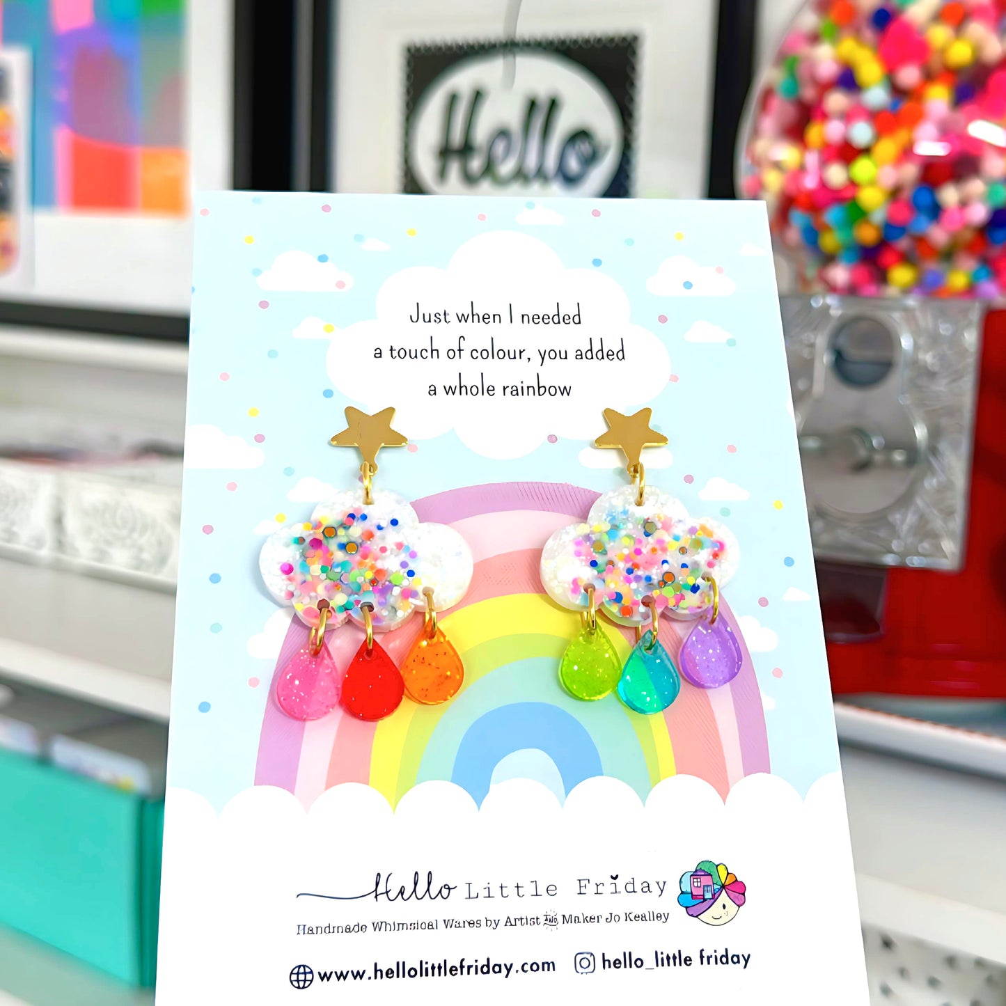 FUNFETTI CLOUDS : Asymmetric Pastel Rainbow l: Handmade Resin & Acrylic Drop Earrings