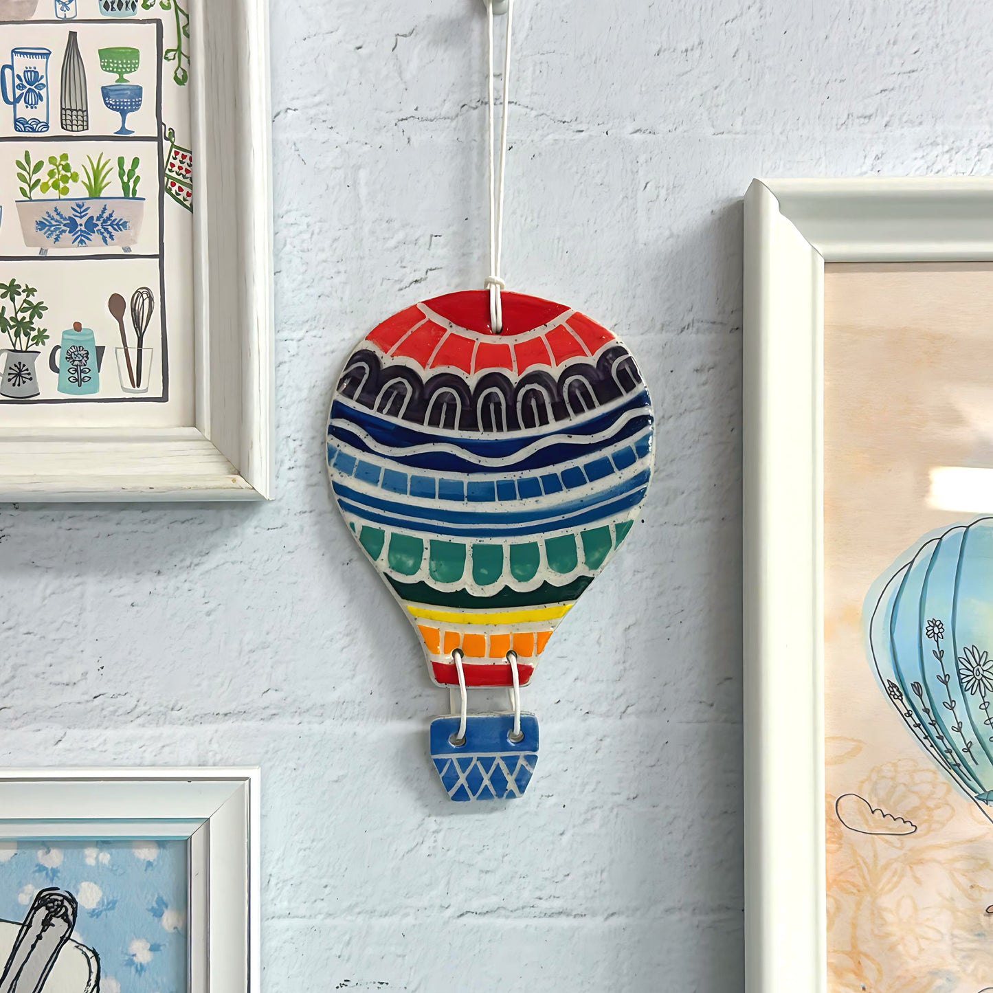 Hello Little HOT AIR BALLOON 3 : Handpainted Ceramic Wall Plaque Artwork by Jo Kealley