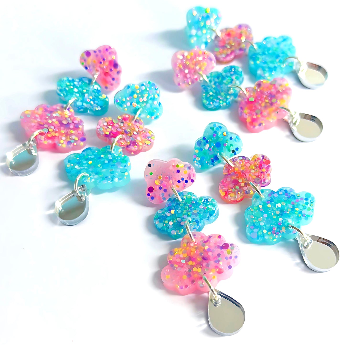 BUBBLEGUM CLOUDS : QUAD DROPS : Handmade Resin & Acrylic Drop Earrings