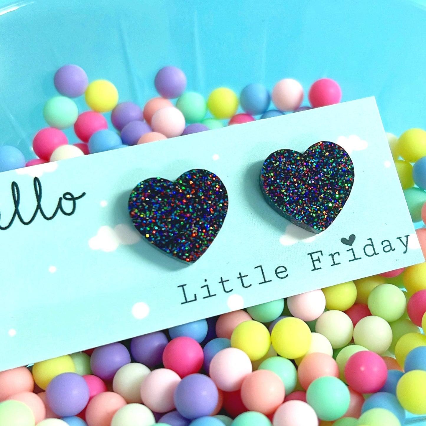 GLITTERBOMB HEARTS : Choose your colour : Handmade Resin STUD Earrings