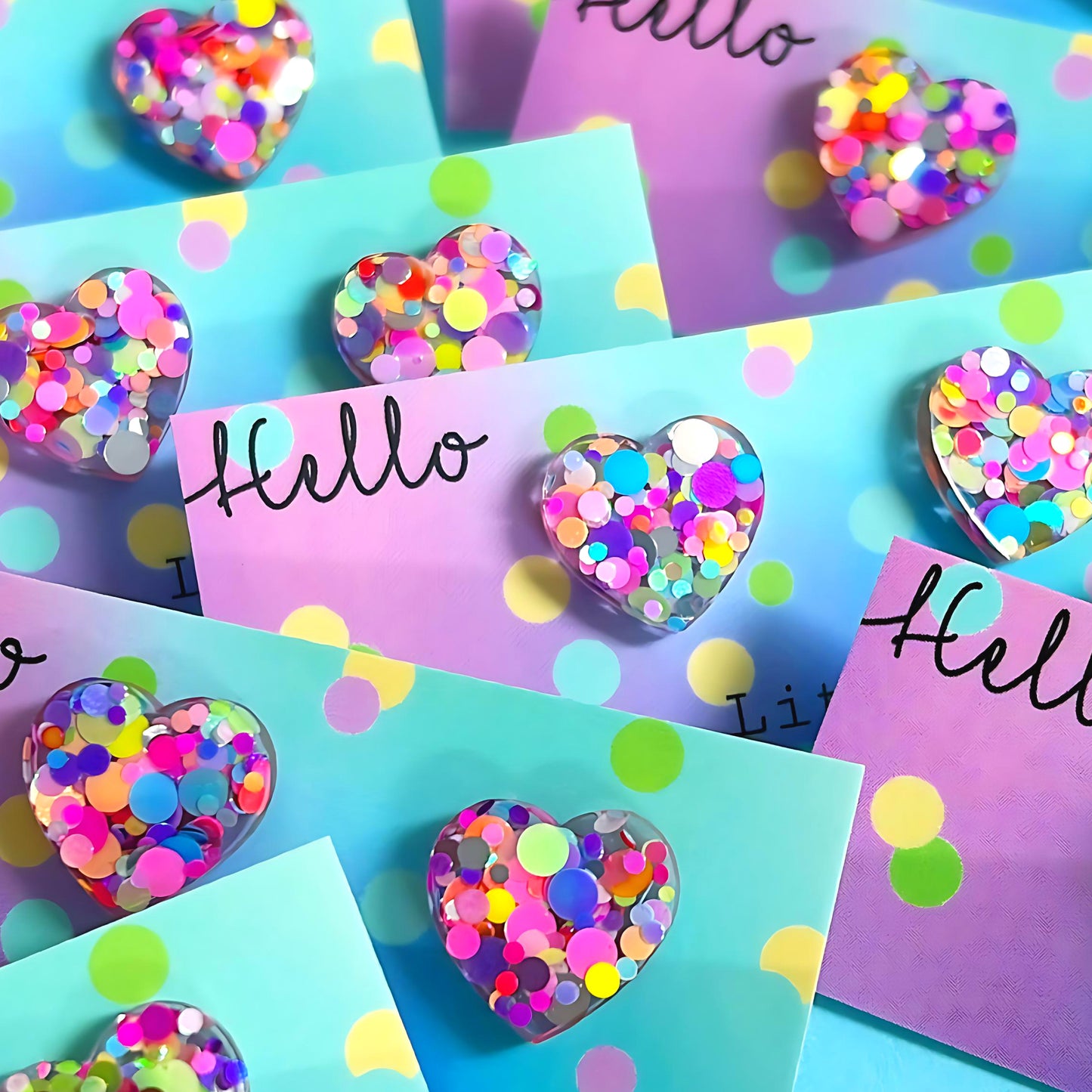 CONFETTI RAINBOW HEARTS : SMALL : Handmade Resin Earrings