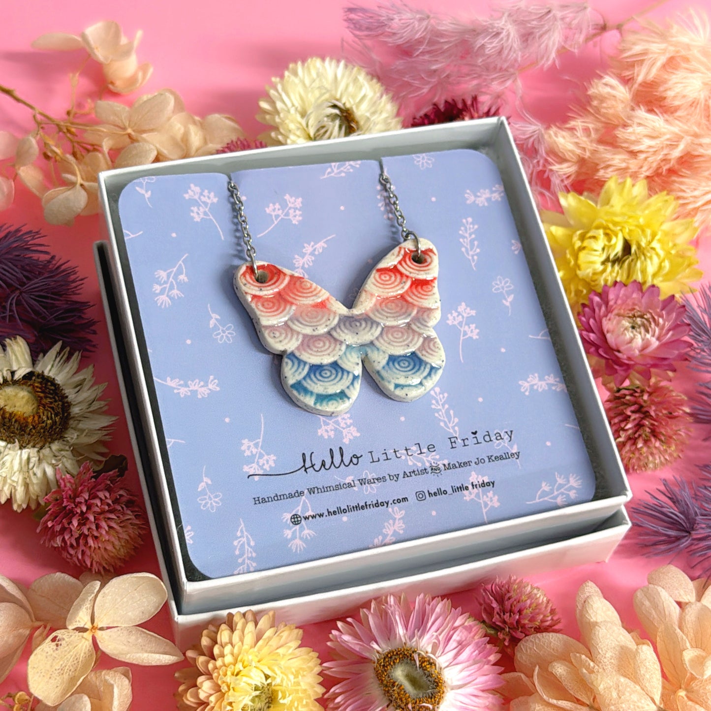 BUTTERFLY FLUTTERBY ~ One of a kind : Medium Ceramic Pendant by Jo Kealley
