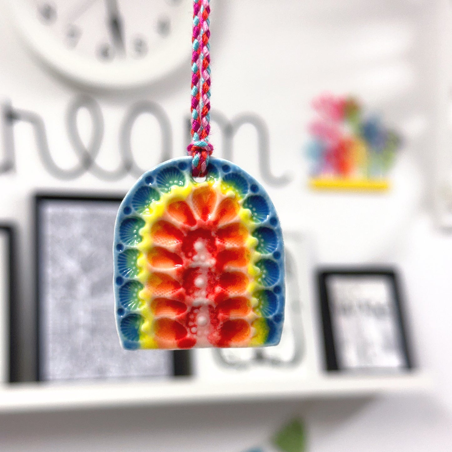 One of a kind RAINBOW TALISMAN Wall Art : Handmade Porcelain Ornament by Jo Kealley