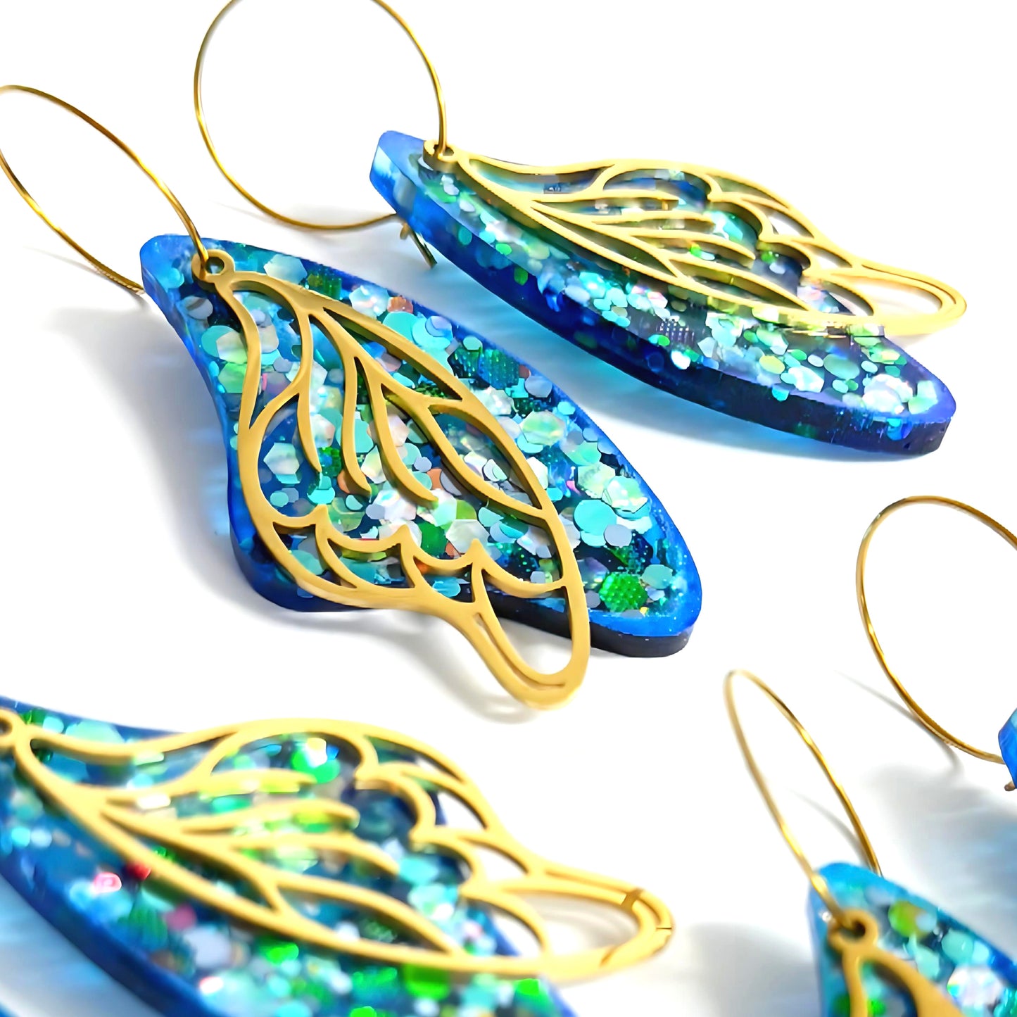 ONE PAIR - 3 WAY : WINGS : Butterfly Fairy : Handmade Holographic Acrylic DROP Earrings