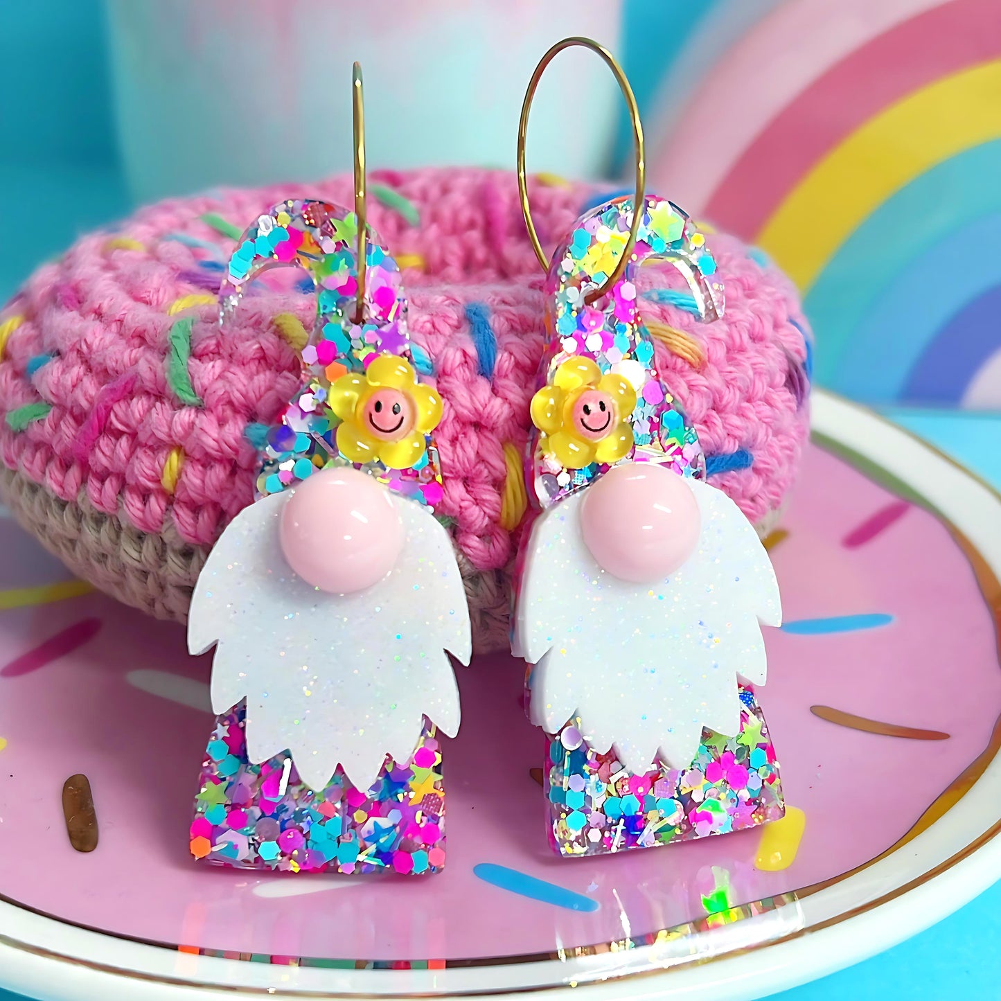 HELLO LITTLE GNOME : The Happiest Gnome : Handmade Resin DROP Earrings