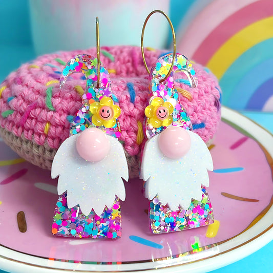 HELLO LITTLE GNOME : The Happiest Gnome : Handmade Resin DROP Earrings