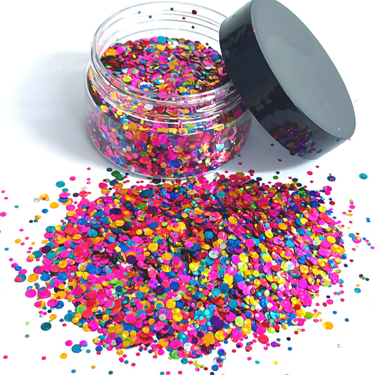 CUSTOM HELLO LITTLE FRIDAY MIX : vibrant rainbow holographic disco dots : jar
