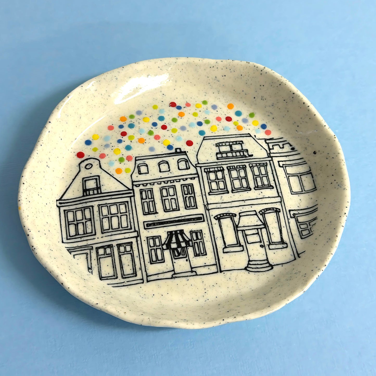 Hello Little RAINBOW CONFETTI DISH : Choose your design : Handpainted Ceramic Dishes by Jo Kealley