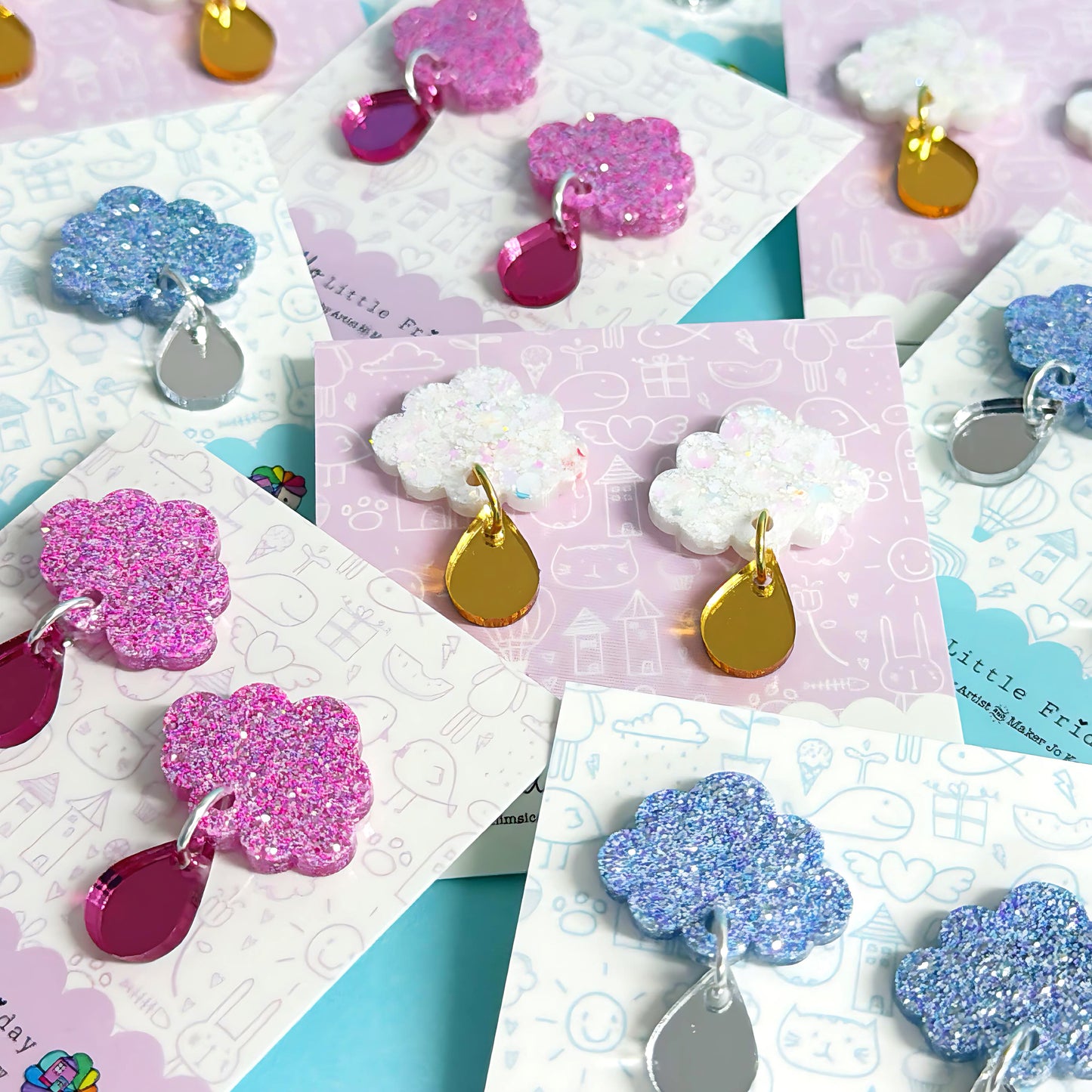 BABY CLOUDS : Choose your colour : Handmade Resin & Acrylic Stud-top DROP Earrings
