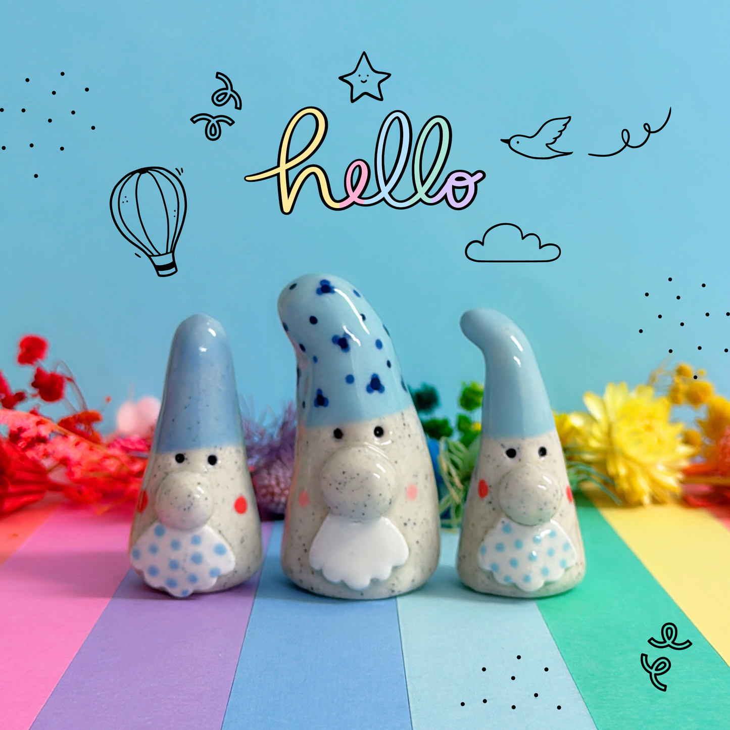 Hello Little GNOMES : Choose your colour : Handmade Ceramic Whimsies by Jo Kealley