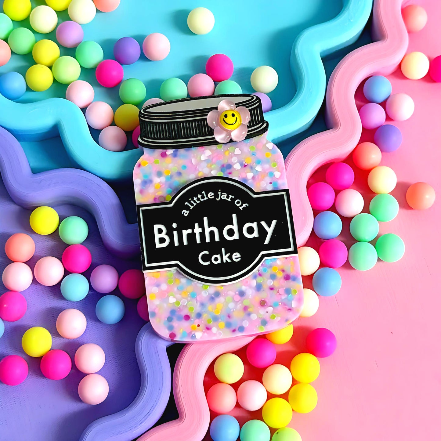 A LITTLE JAR OF : BIRTHDAY CAKE : Handmade Resin & Acrylic BROOCH