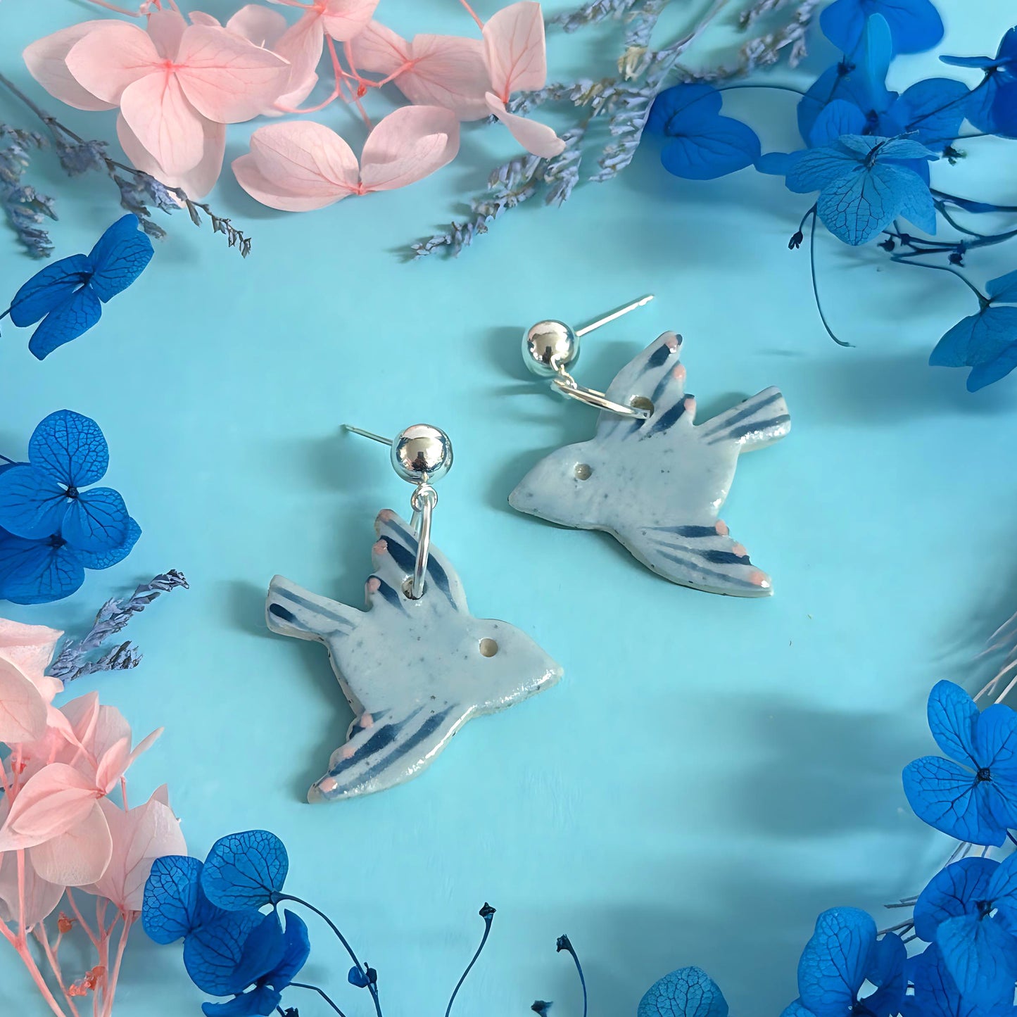 One of a kind : BLUEBIRDS : Choose your colour : Ceramic Earrings by Jo Kealley