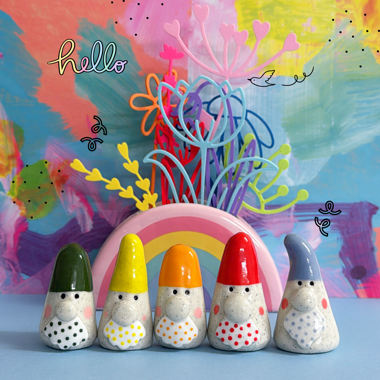 Hello Little GNOMES : Choose your colour : Handmade Ceramic Whimsies by Jo Kealley
