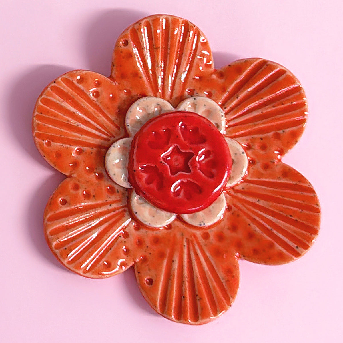Peach Tangerine & Red WALLFLOWERS Wall Art : Choose your design : Handmade Ceramic Ornaments by Jo Kealley