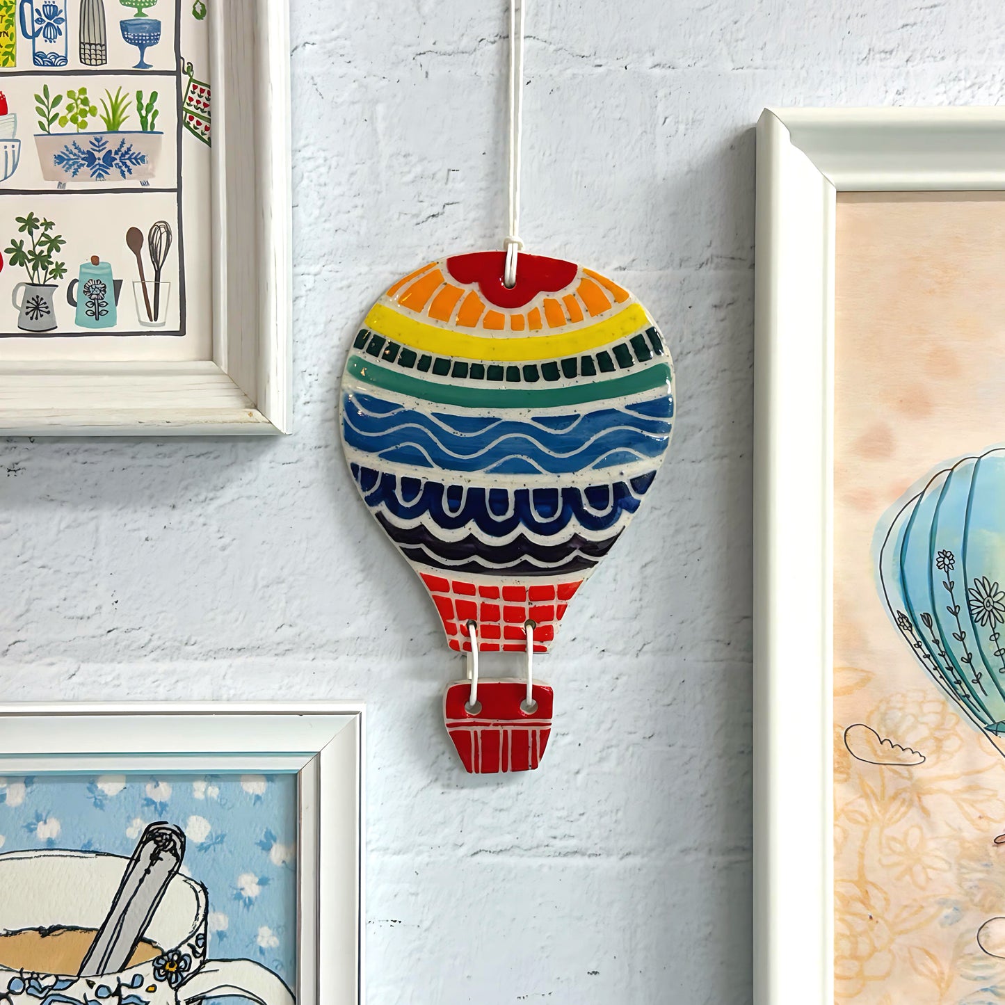 Hello Little HOT AIR BALLOON 1 : Handpainted Ceramic Wall Plaque Artwork by Jo Kealley