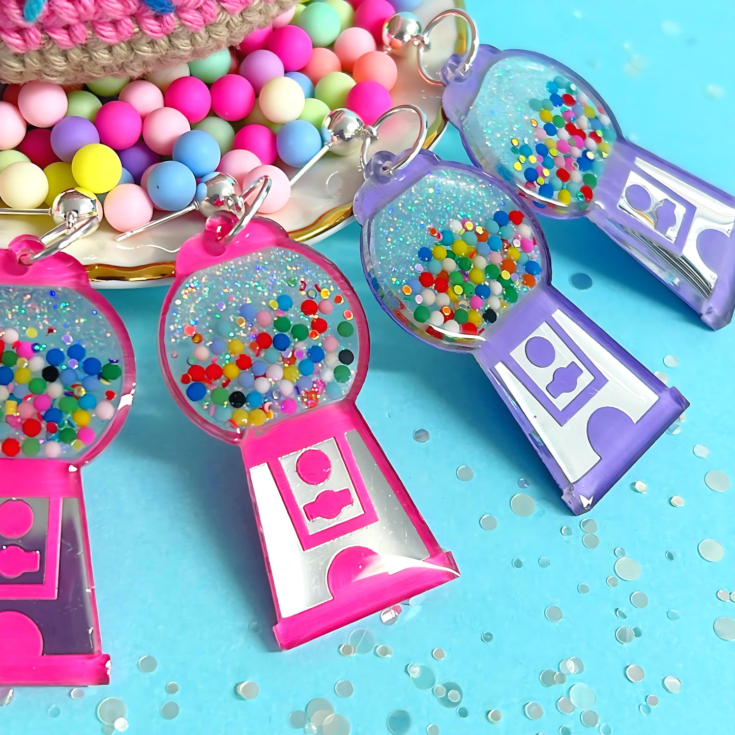 YUM YUM BUBBLEGUM : PINK : Handmade Stud-top Resin & Acrylic DROP Earrings