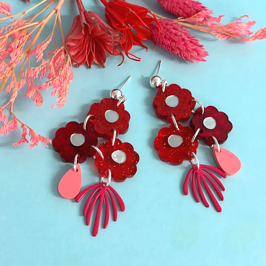 BEAUTIFUL BOUQUETS : Roses : Handmade Handpainted Acrylic DROP Earrings