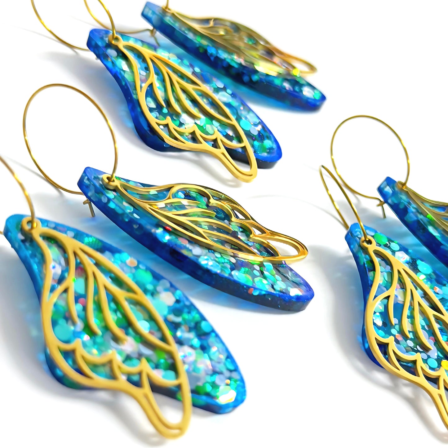 ONE PAIR - 3 WAY : WINGS : Butterfly Fairy : Handmade Holographic Acrylic DROP Earrings