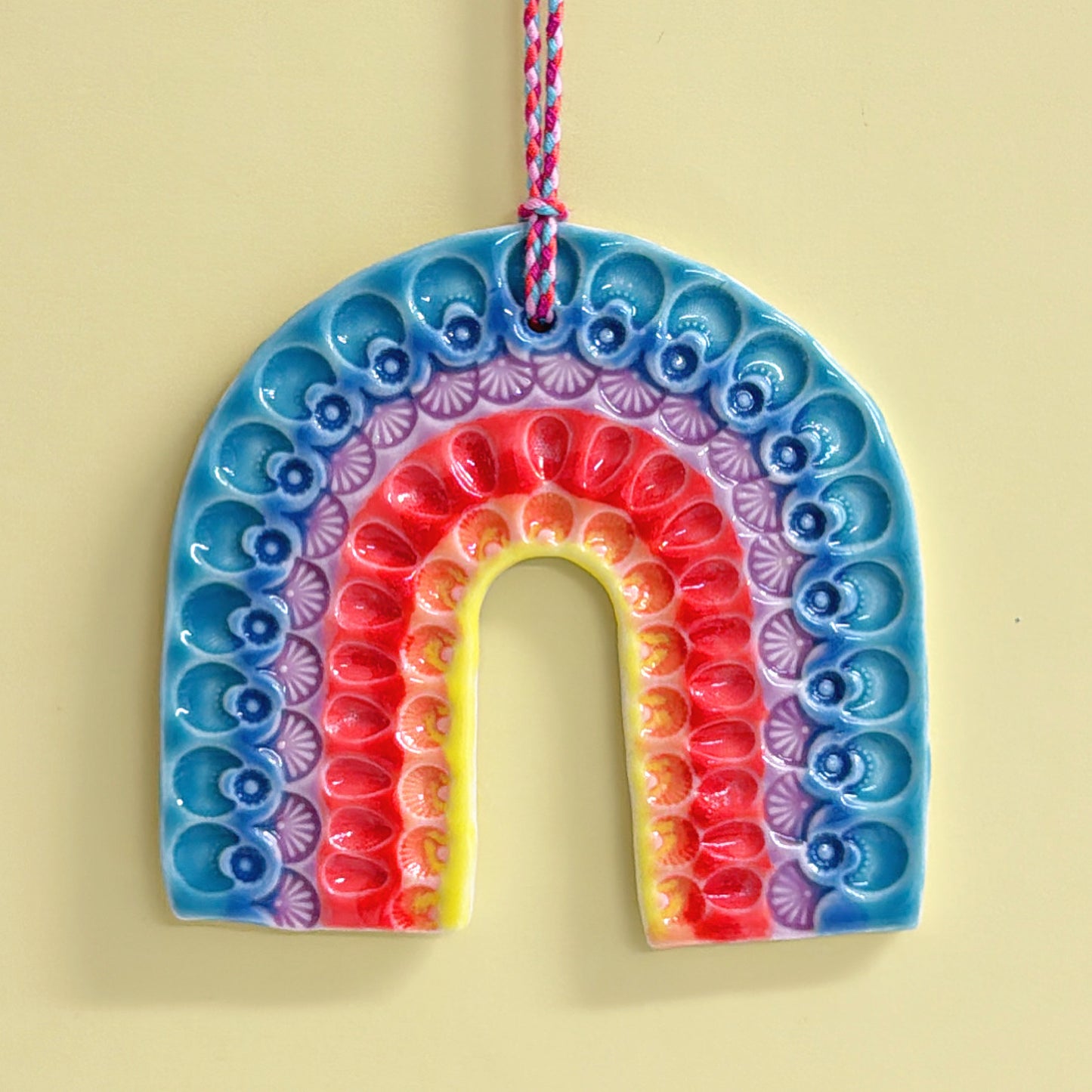 One of a kind RAINBOW TALISMAN Wall Art : Handmade Porcelain Ornament by Jo Kealley