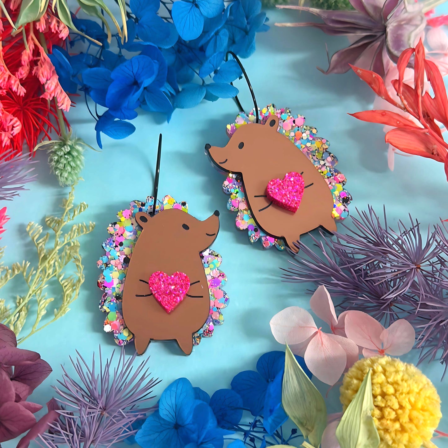 HELLO LITTLE HEDGEHOGS : RAINBOW LOVE : Handmade Resin & Acrylic DROP Earrings