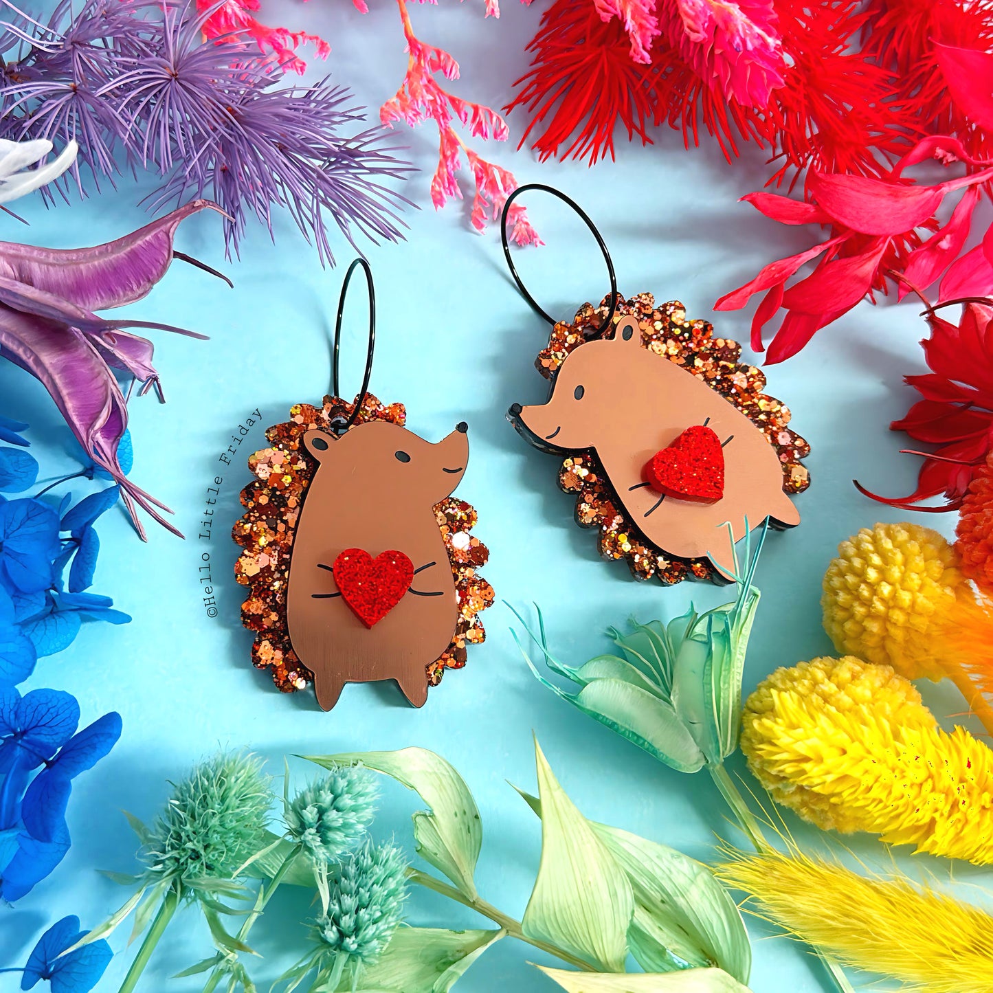 HELLO LITTLE HEDGEHOGS : LOVE : Handmade Resin & Acrylic DROP Earrings