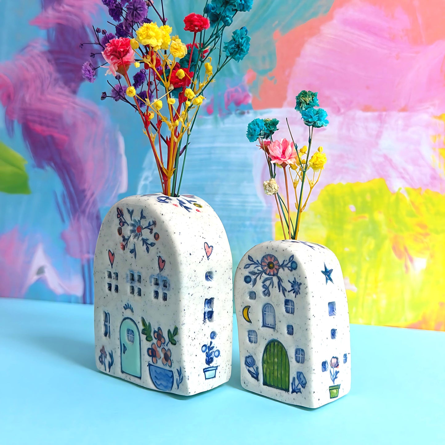 Hello Little FAERIE HOME Vase : 1 & 2 : Handpainted Ceramic Home Vases by Jo Kealley