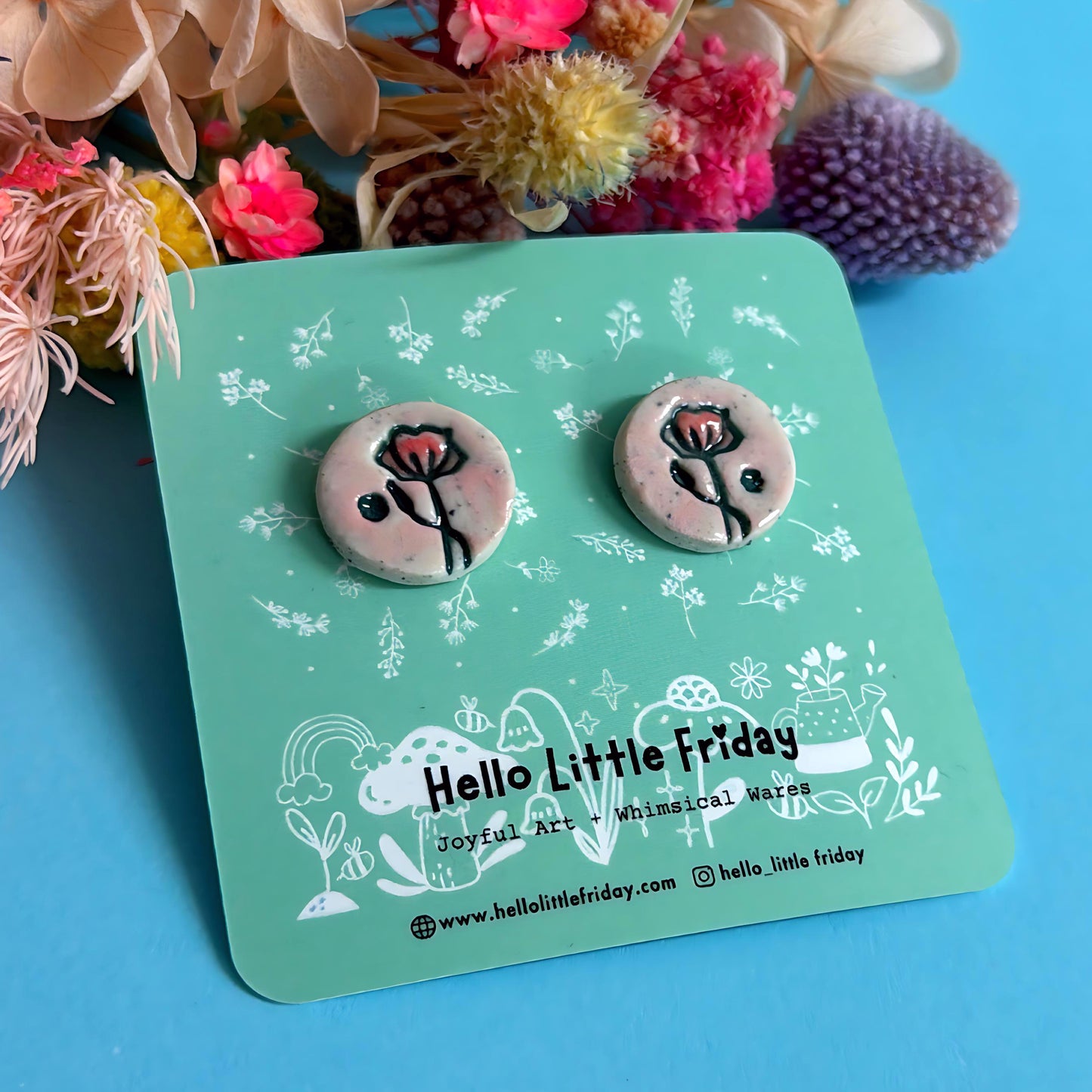 One of a kind pairs : BOTANICA CERAMICA STUDS : Choose your design : Handmade Ceramic STUD Earrings by Jo Kealley