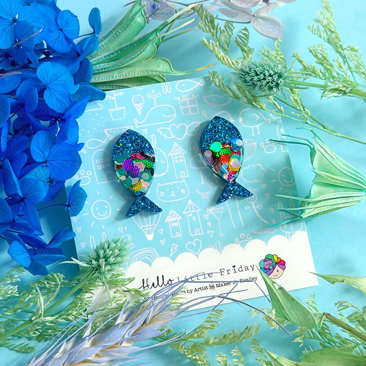UNDER THE SEA : RAINBOW FISH : Handmade Resin STUD Earrings