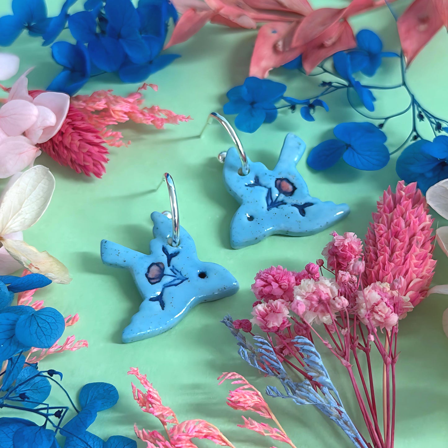BOTANICA CERAMICA : Sky Blue : BLUEBIRDS : Ceramic Earrings by Jo Kealley