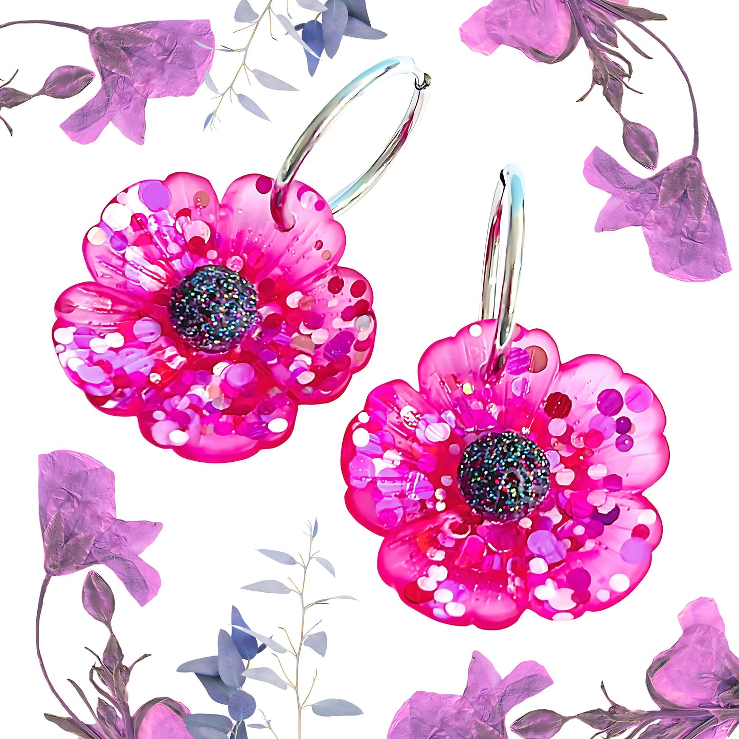 CONFETTI POPPIES : Choose your colour : Handmade Resin DROP Earrings on HOOPS