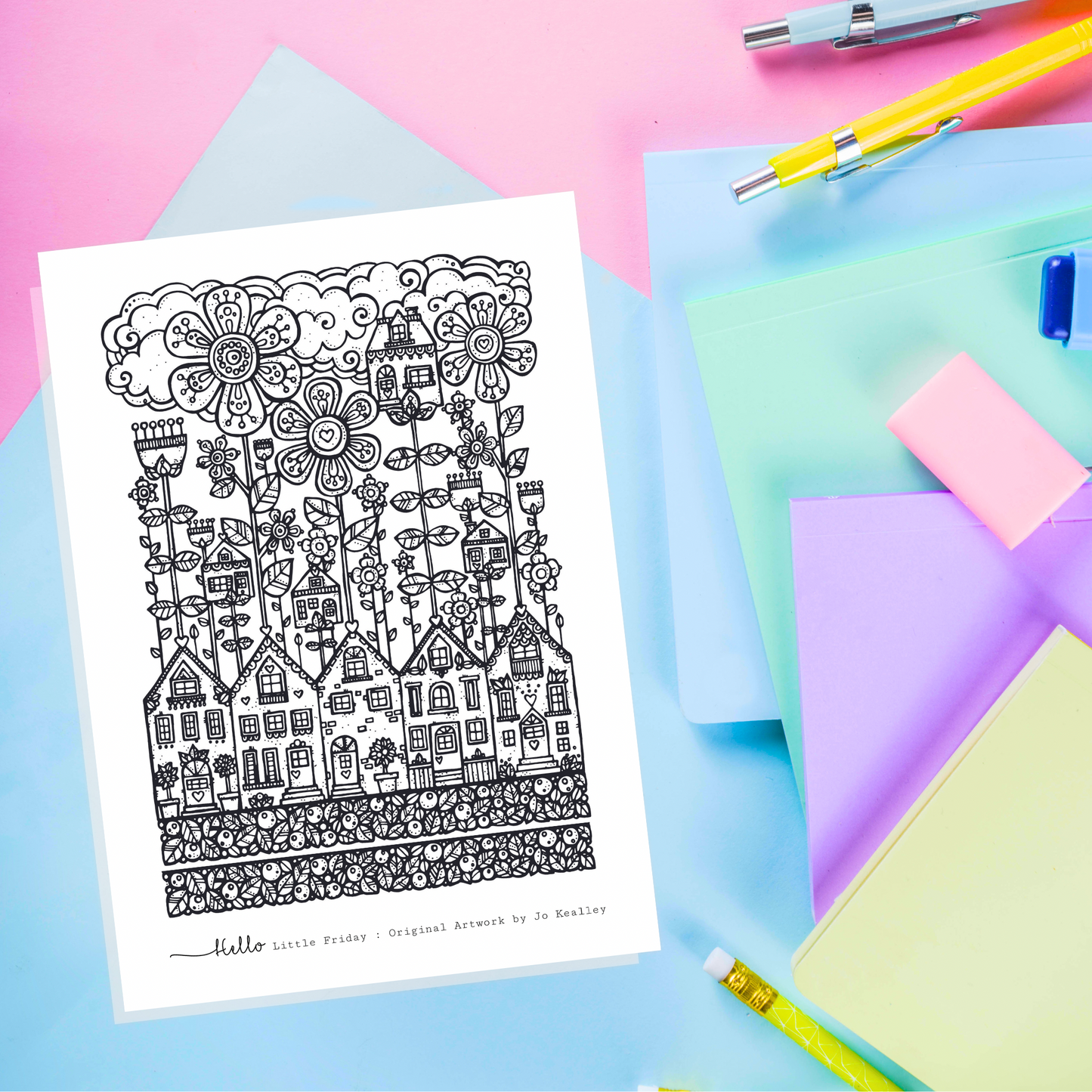 ART PRINTS & COLOURING CARDS : Set of 5 A5