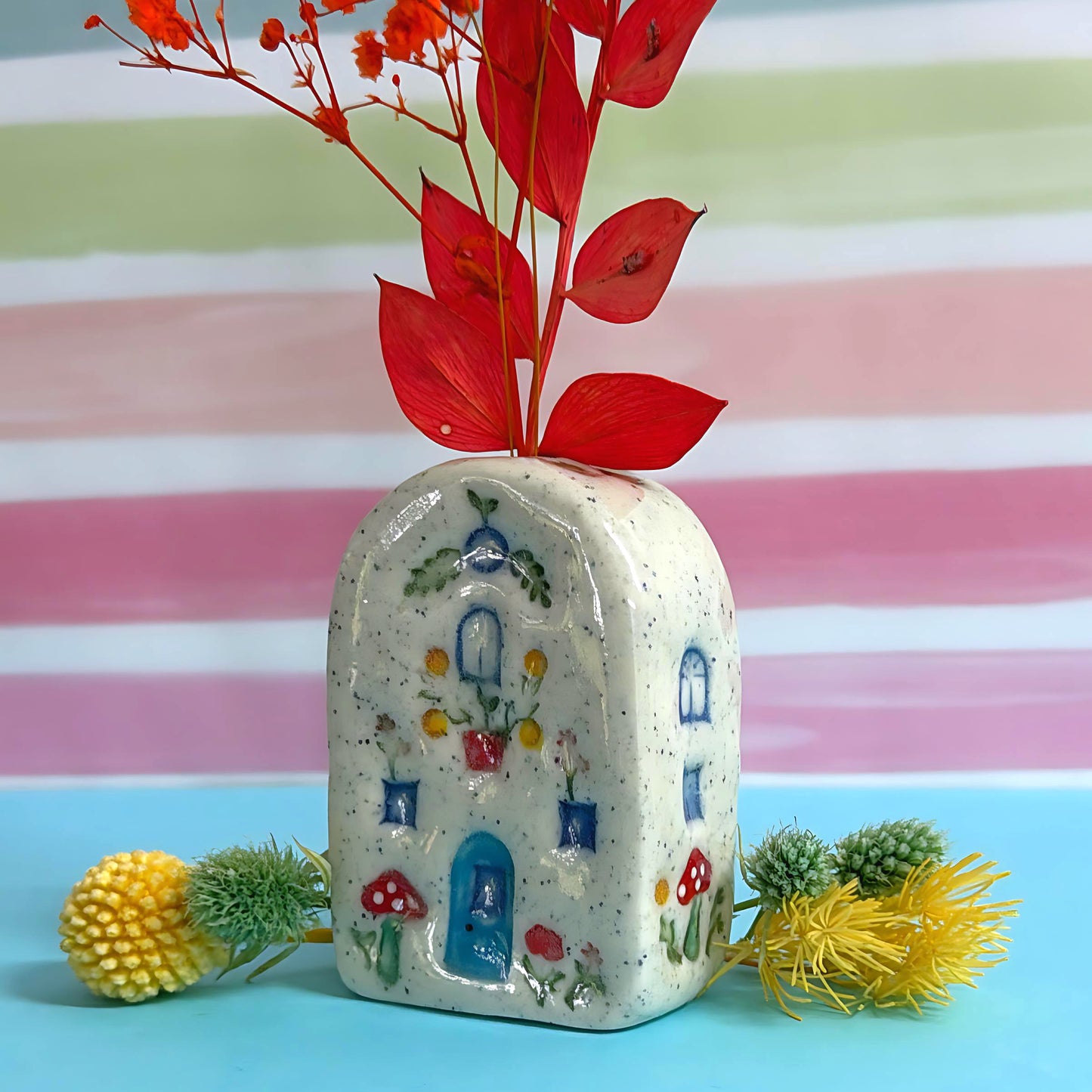 Hello Little FAERIE HOME Vase FH2 : Handpainted Ceramic Home Vase by Jo Kealley