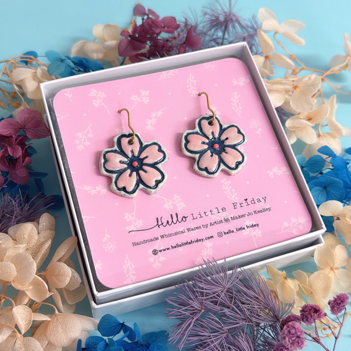 BOTANICA CERAMICA ~ One of a kind pair : PORCELAIN Drop Earrings Handmade by Jo Kealley