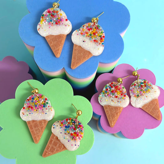 I scream : you scream : we all scream for ICE CREAM : Handmade Resin Stud-top DROP Earrings