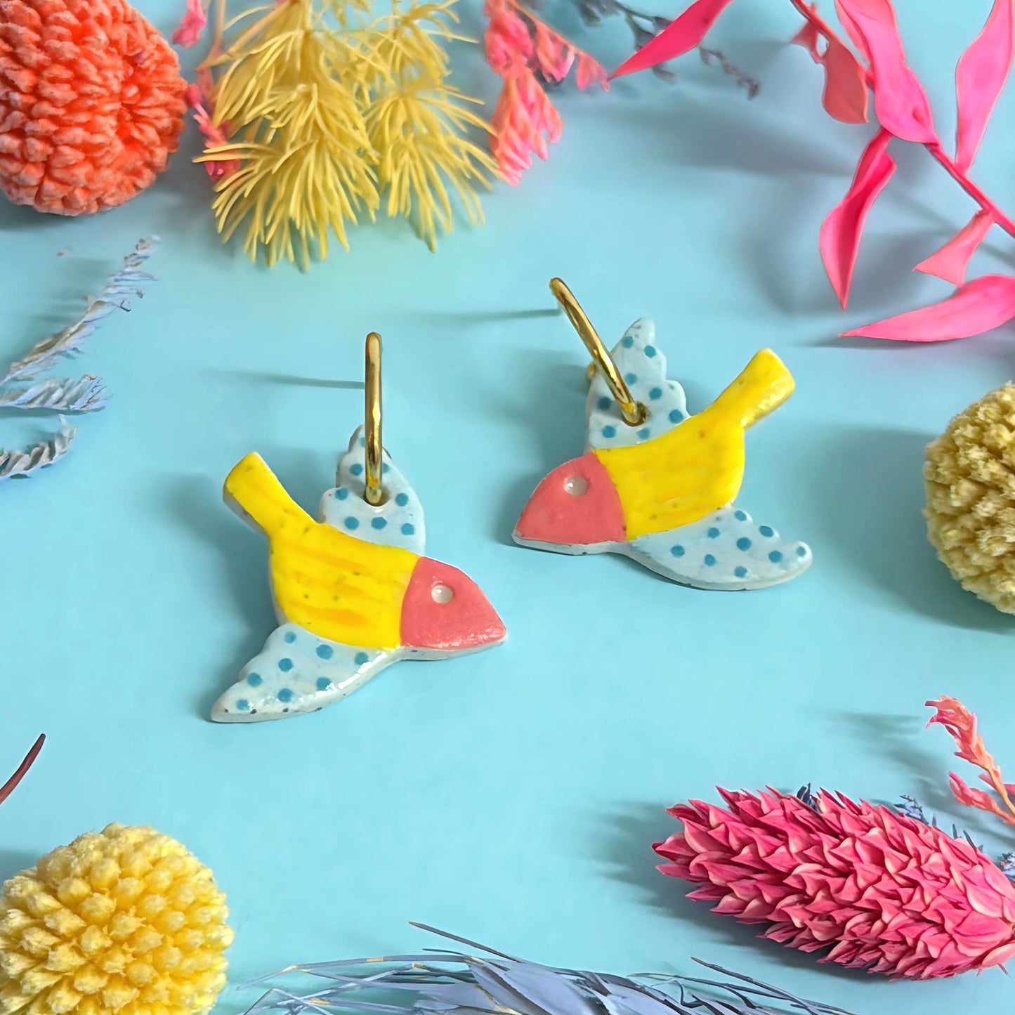 One of a kind : BLUEBIRDS : Choose your colour : Ceramic Earrings by Jo Kealley